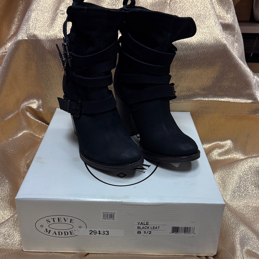 Steve Madden Yale Black Leat Boots - Women’s Size 8.5 New With Box
